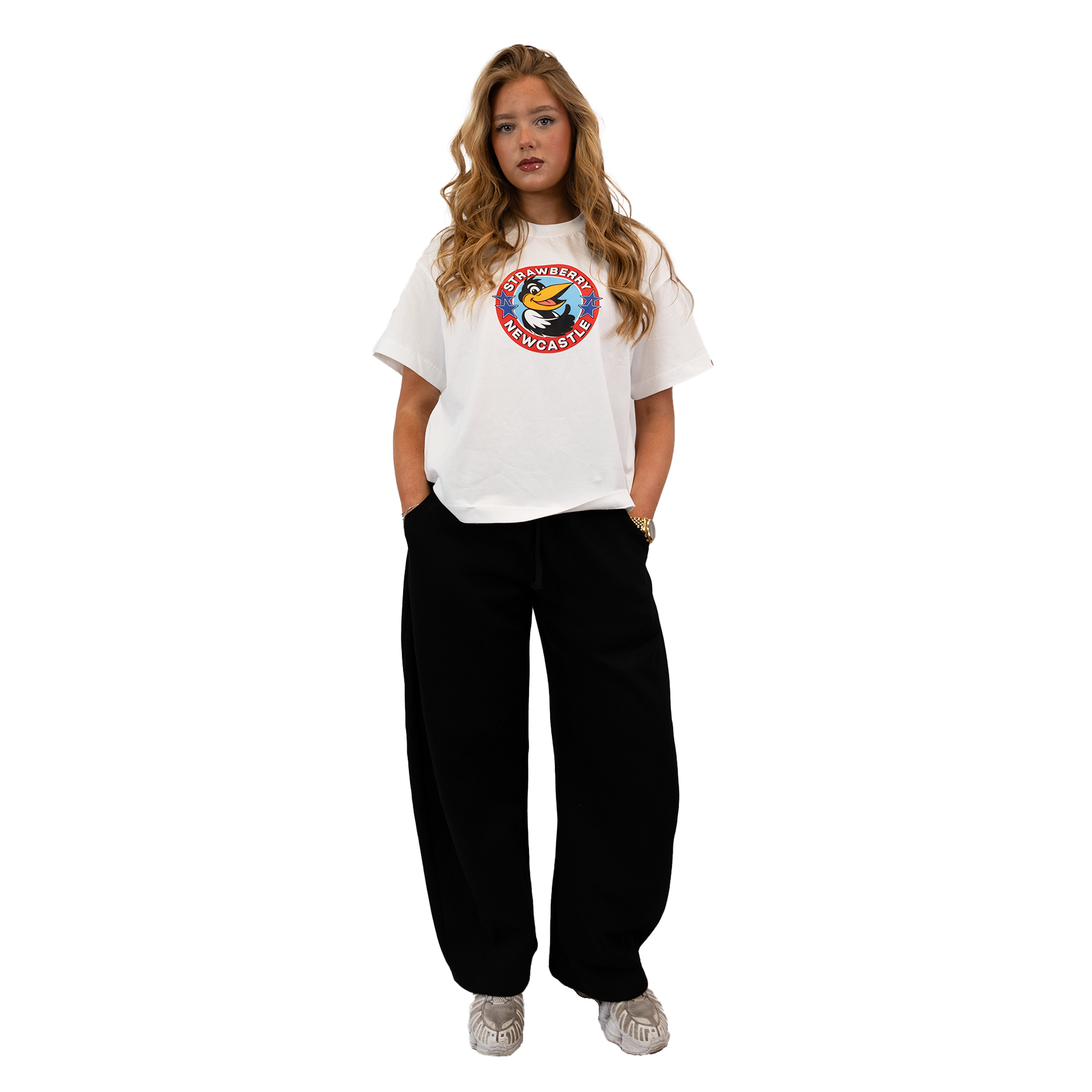 White - Lasses Magpie Mascot Graphic T-Shirt