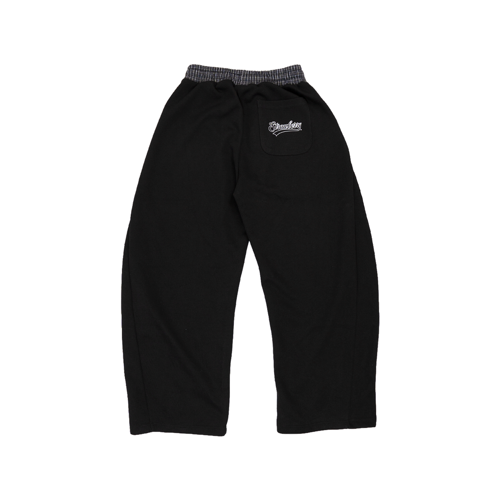Black - Lads Plaid Waistband Wide Leg Sweatpants