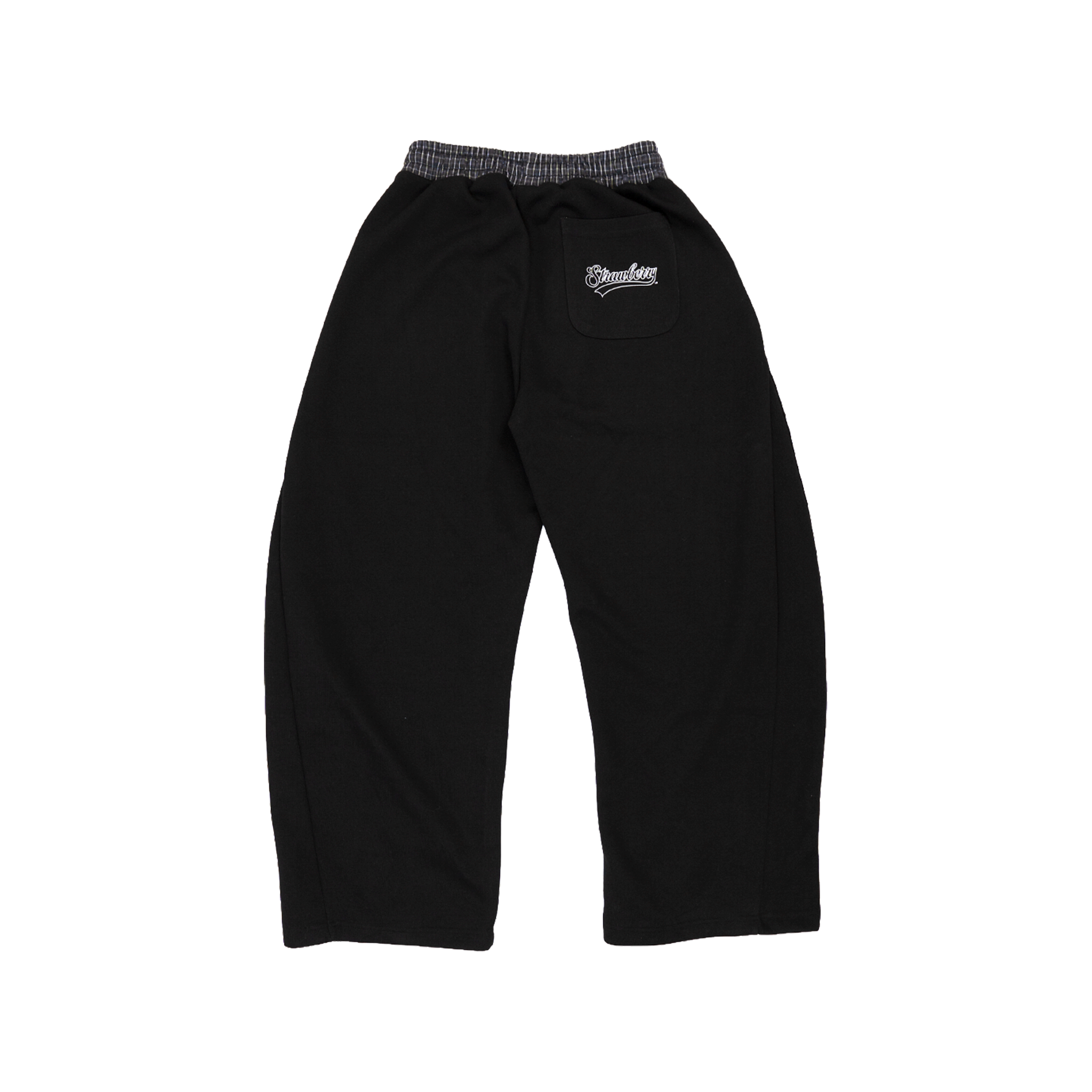 Black - Lads Plaid Waistband Wide Leg Sweatpants