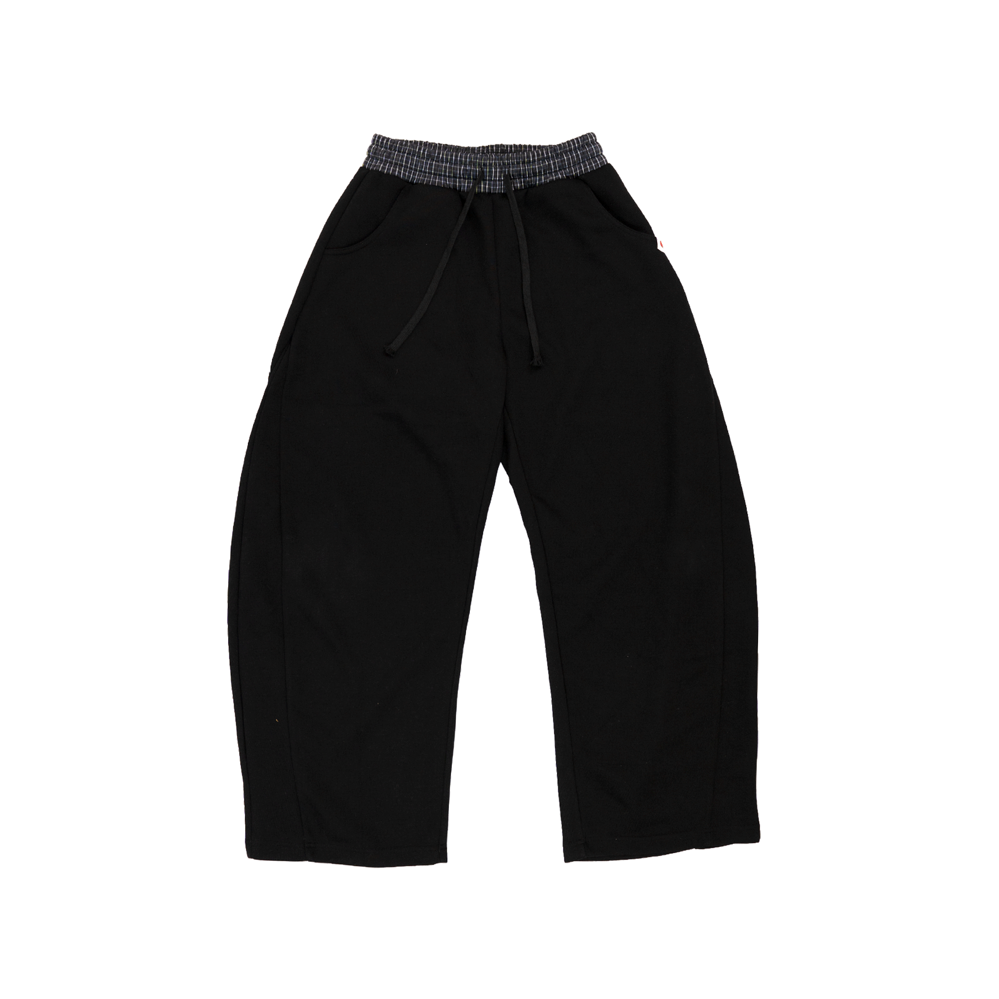 Black - Lads Plaid Waistband Wide Leg Sweatpants