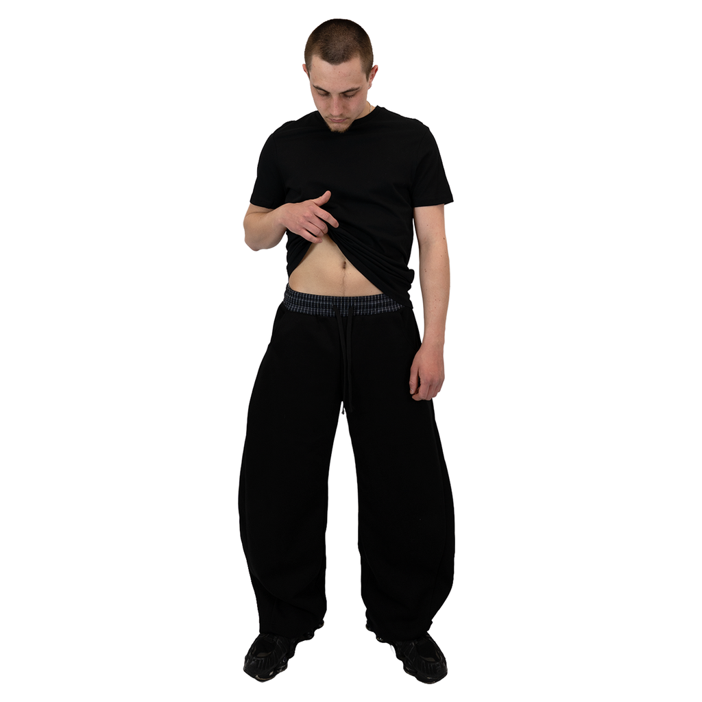 Black - Lads Plaid Waistband Wide Leg Sweatpants