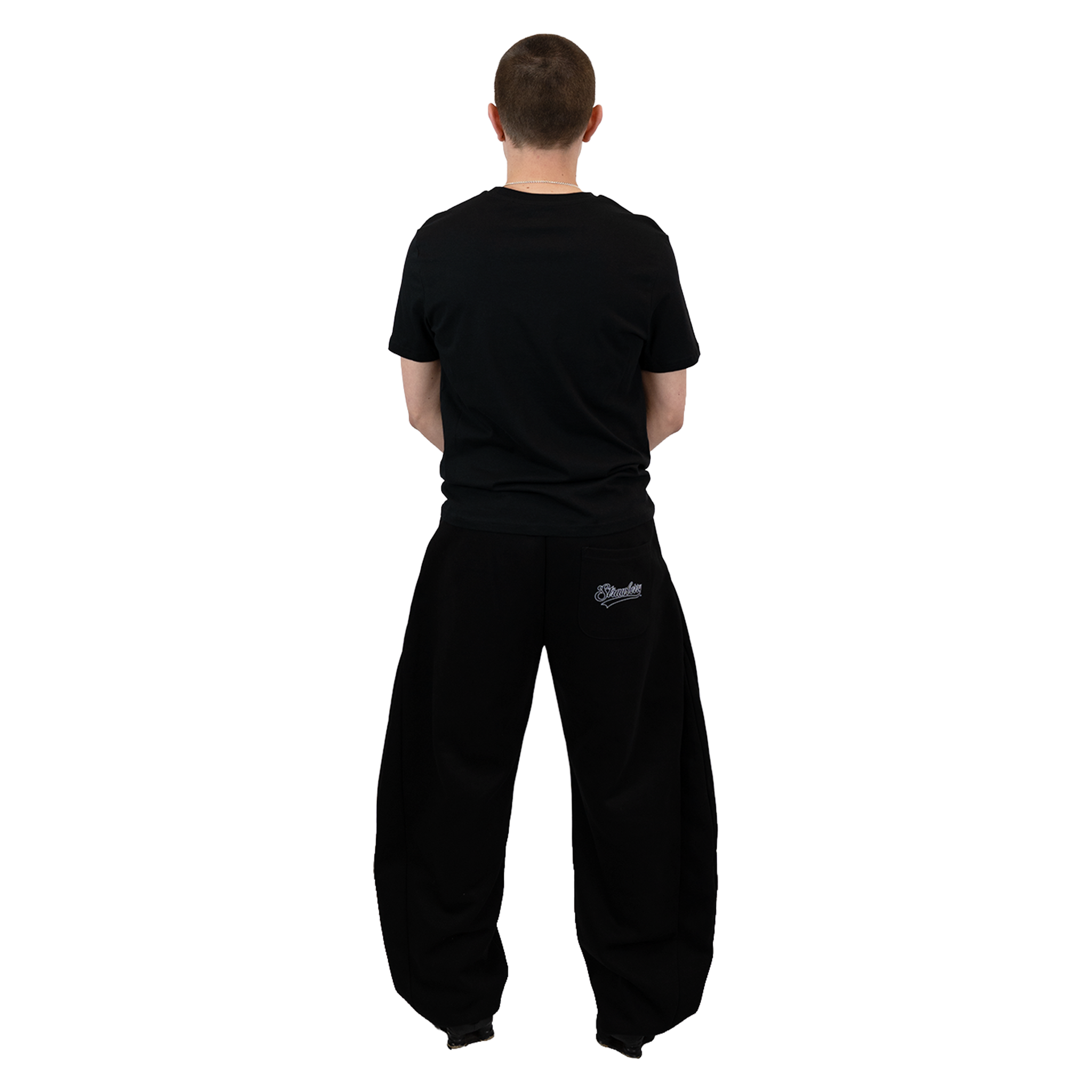 Black - Lads Plaid Waistband Wide Leg Sweatpants
