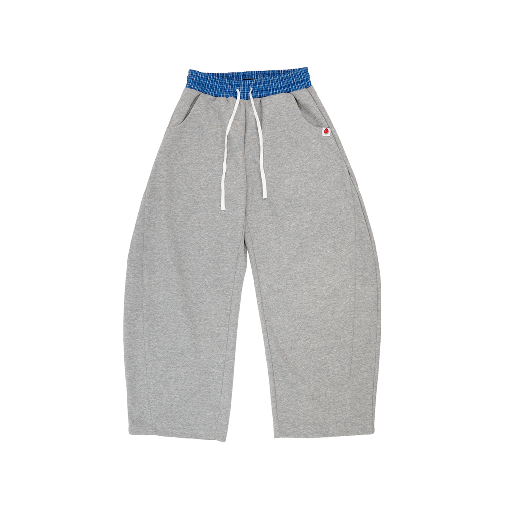 Grey - Lads Plaid Waistband Wide Leg Sweatpants