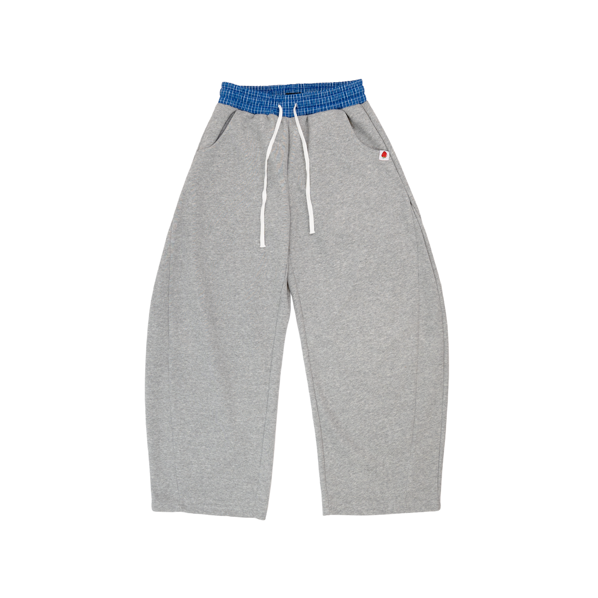 Grey - Lads Plaid Waistband Wide Leg Sweatpants