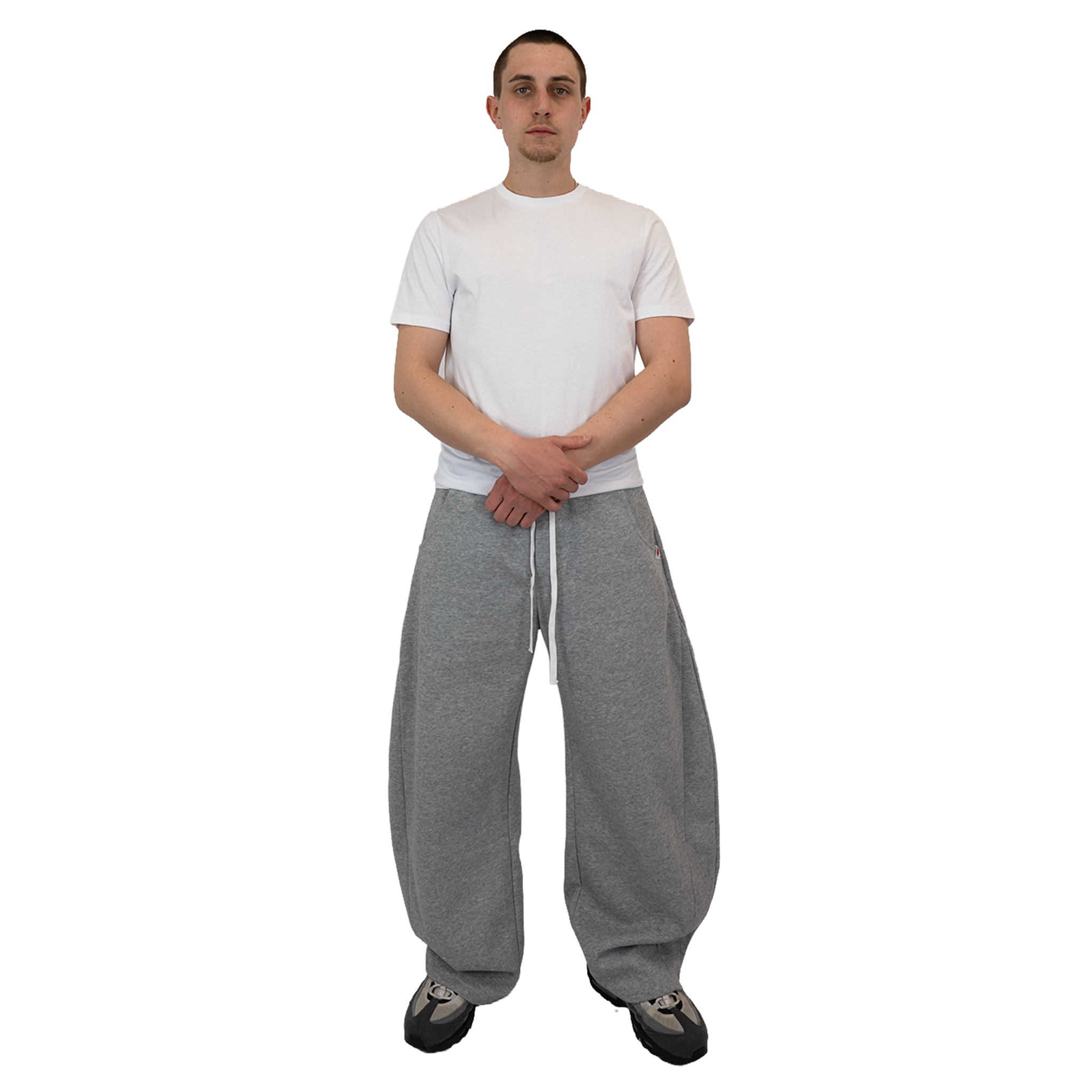 Grey - Lads Plaid Waistband Wide Leg Sweatpants