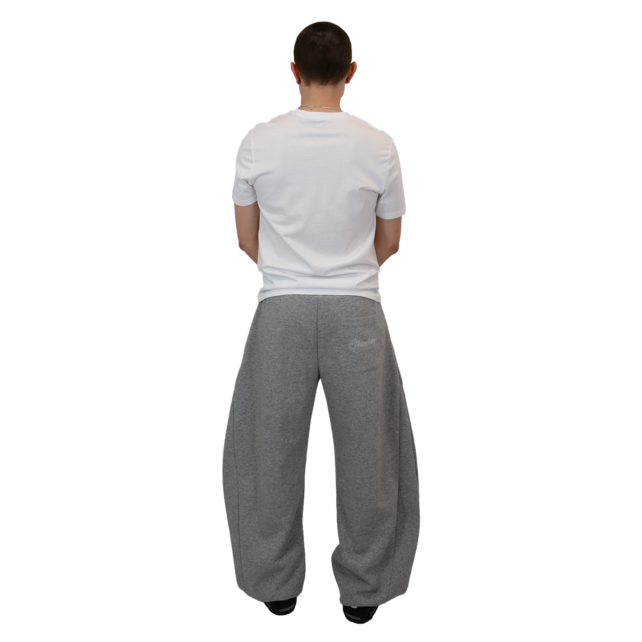 Grey - Lads Plaid Waistband Wide Leg Sweatpants