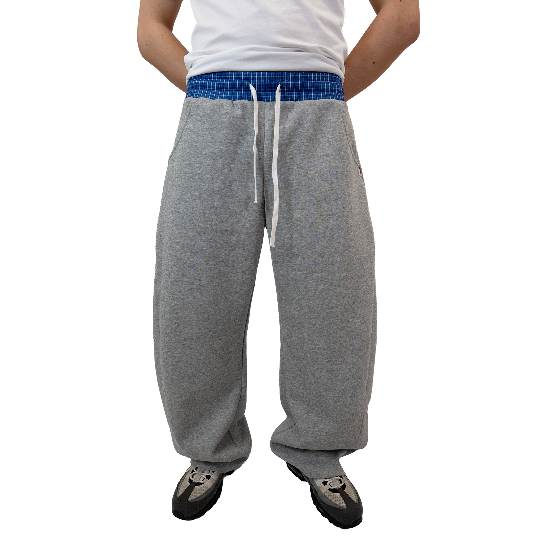 Grey - Lads Plaid Waistband Wide Leg Sweatpants