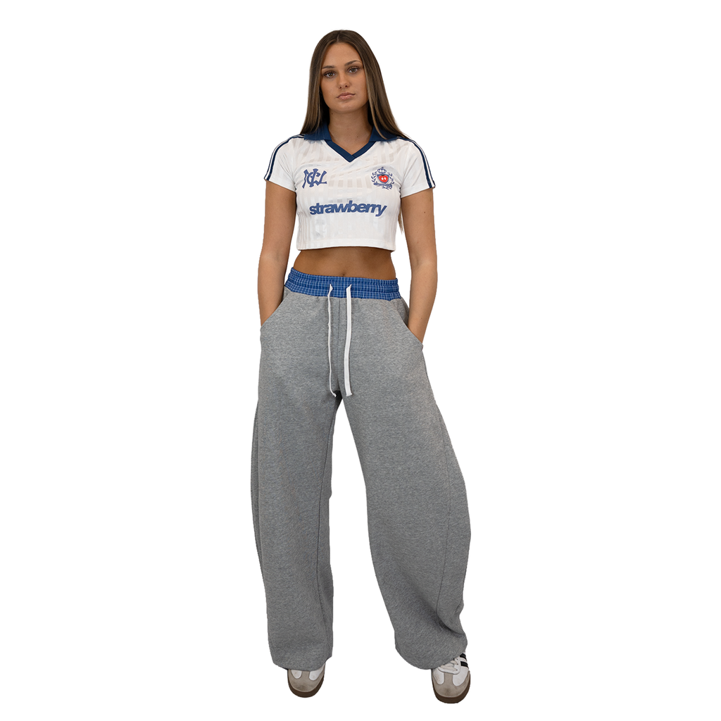 White/Navy - Lasses Cropped Football Shirt