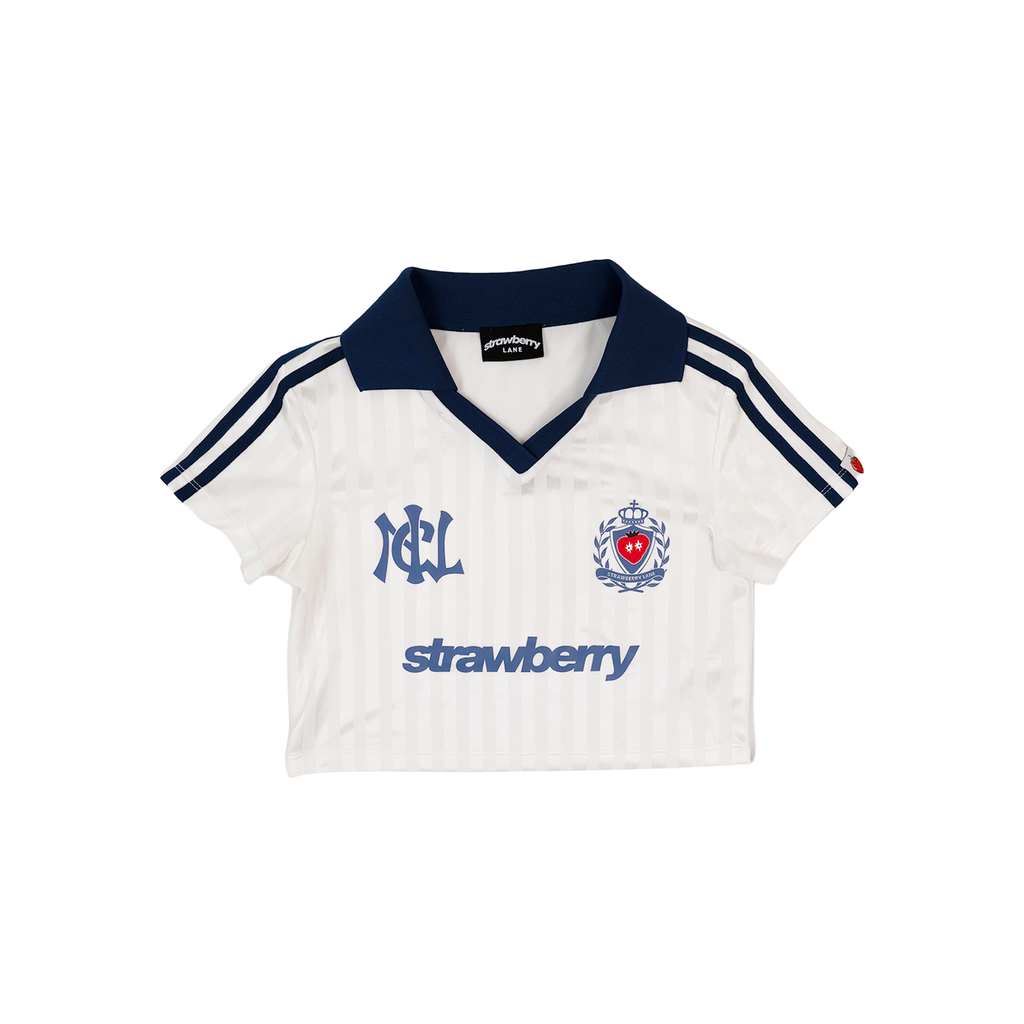 White/Navy - Lasses Cropped Football Shirt